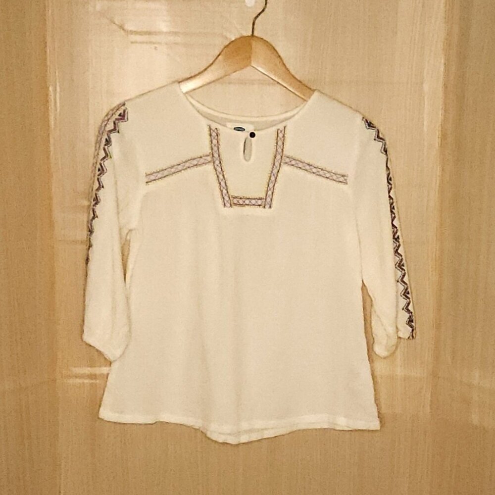Old Navy New Cream Boho Embroidered Flowy Top 10-12